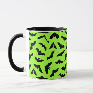 Taza Halloween con el patrón de murciélago verde limón