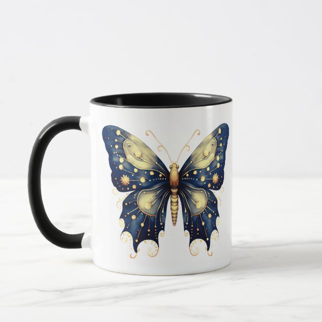 Taza Halloween con mariposa dorada verde de la luz azul (Izquierda)