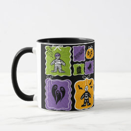 Taza Halloween con momia y esqueleto