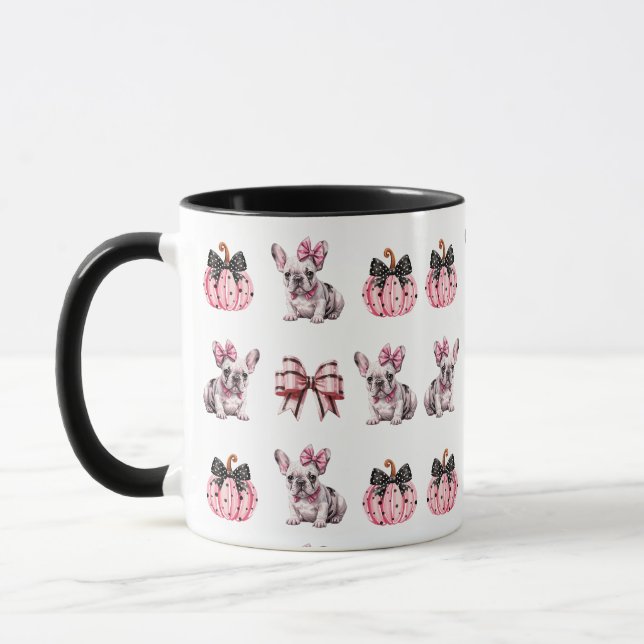 Taza Halloween Coquette Bulldog Bow calabaza rosa Mug (Izquierda)
