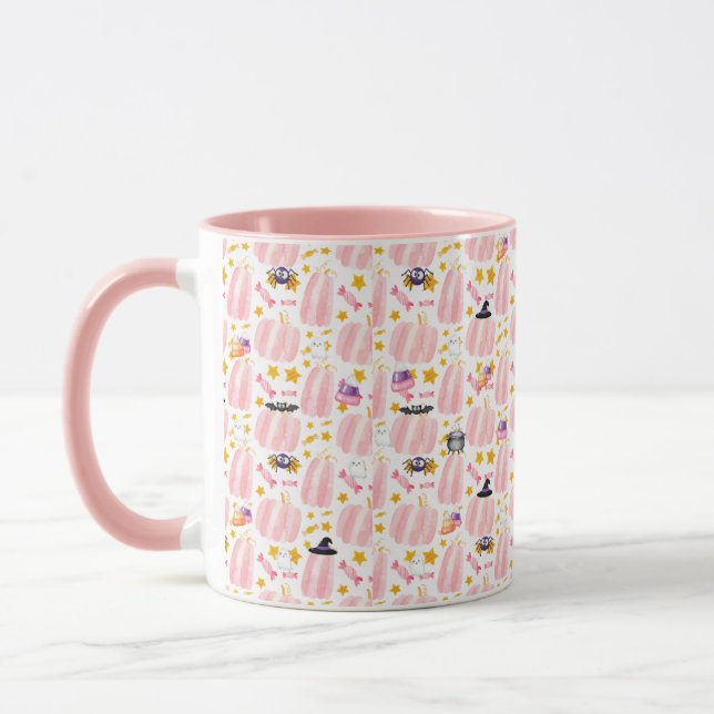 Taza Halloween de calabaza rosa (Izquierda)