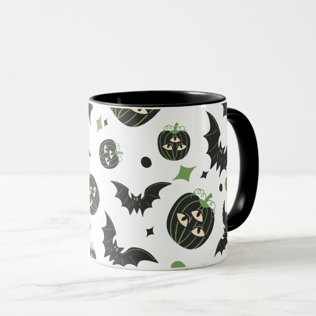 Taza Halloween de calabaza y murciélagos modernos de 3  (Anverso derecho)