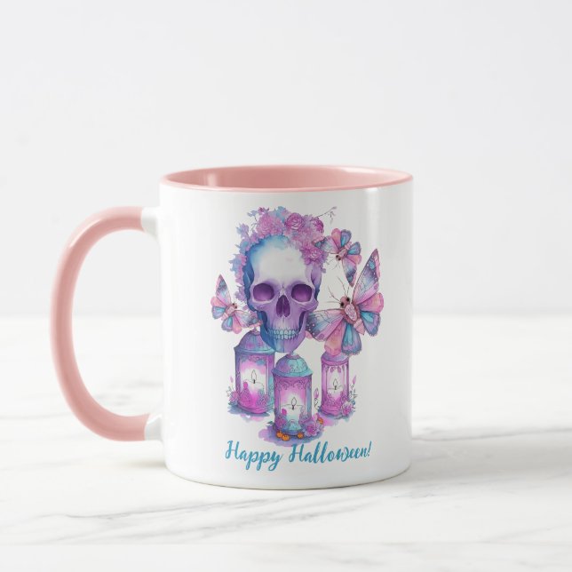 Taza Halloween de calaveras y polillas