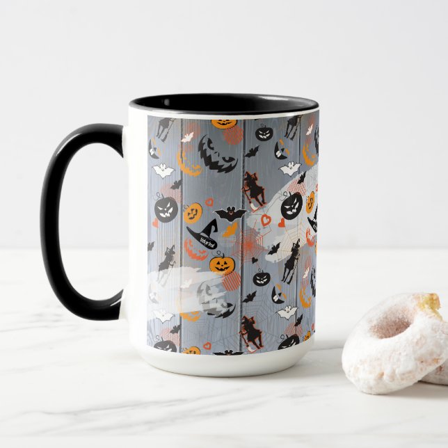 Taza Halloween del truco del fiesta diseño de madera (Con donut)