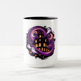 Taza Halloween en casa embrujada fantasmas y calabazas