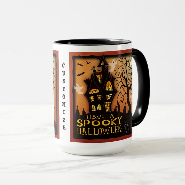 Taza Halloween Fantasmas embrujados Personalizable de B (Anverso derecho)