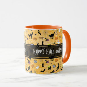 Taza "Halloween feliz" al azar Naranja de patrones icó