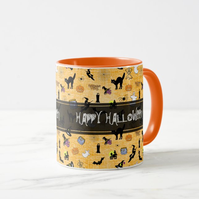 Taza "Halloween feliz" al azar Naranja de patrones icón (Anverso derecho)