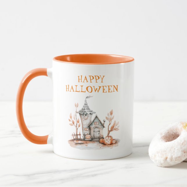 Taza Halloween feliz casa embrujada (Con donut)