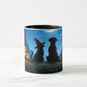 Taza Halloween Gato Perro Cuervos Lindos