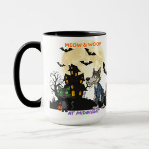 Taza Halloween "Meow & Woof at Midnight" Cat & Werewolf