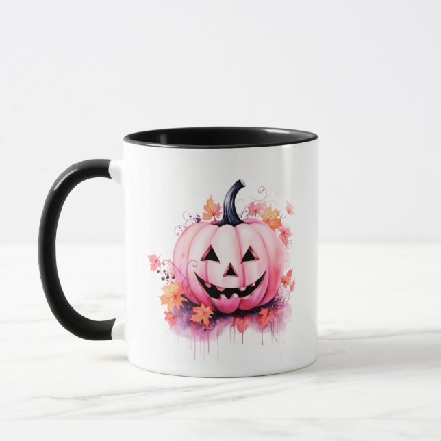 Taza Halloween moderno con una linterna rosada Jack-O'  (Izquierda)