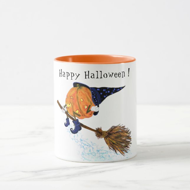 Taza Halloween Mug Witch Pumpkin Flying Broom Fun (Centro)