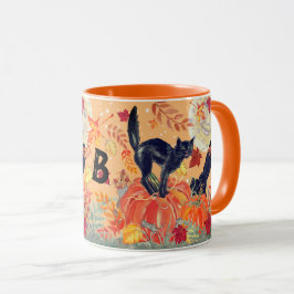 Taza Halloween Naranja Calabaza Gato negro Cae Personal