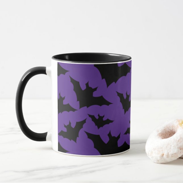 Taza Halloween negro murciélago morado fresco patrón de (Con donut)