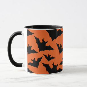 Taza Halloween negro murciélago naranja fresco patrón d