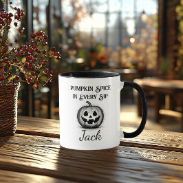 Taza Halloween personalizado - Diseño de calabaza en bl