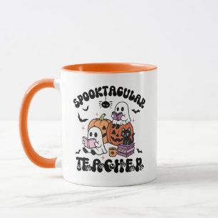 Taza Halloween, profesor traviesa - Fantasmas y libro
