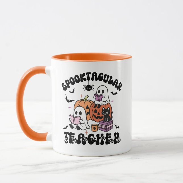 Taza Halloween, profesor traviesa - Fantasmas y libro (Izquierda)