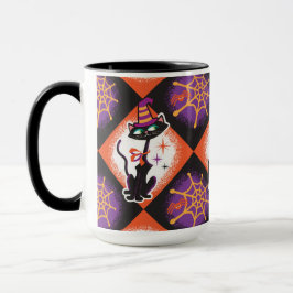 Taza Halloween retro a mediados del siglo Black Cats Mu