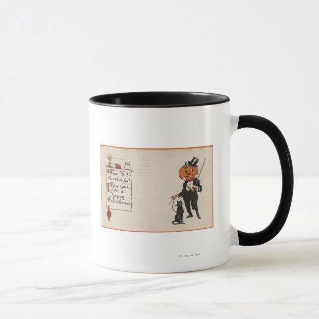 Taza Halloween saludo a Jack-O-Lantern en Tux (Derecha)