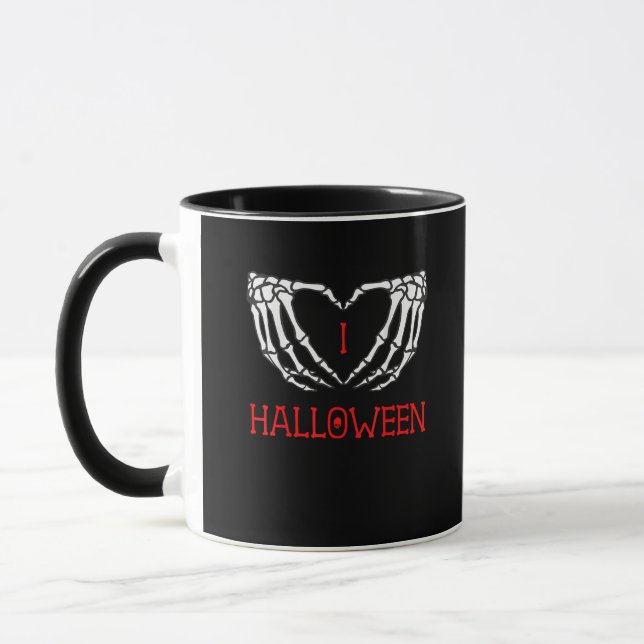 Taza Halloween Skeleton manos formando el corazón gótic (Izquierda)