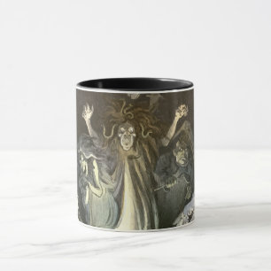 Taza Halloween vintage, violinista del esqueleto y fant