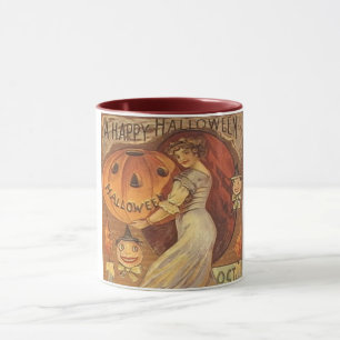 Taza Halloween Vintage Woman y Jack o Lantern Café