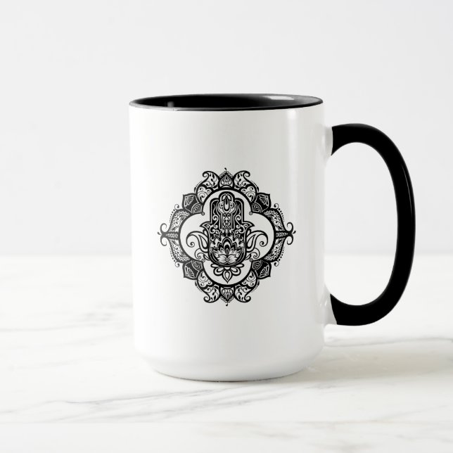 Taza Hamsa con Doodle étnico de los ornamentos (Derecha)