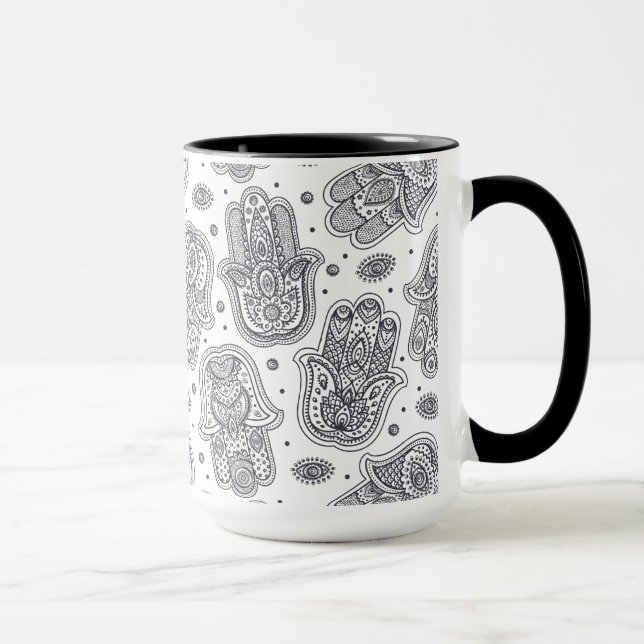 Taza Hamsa dibujado mano inspirado (Derecha)