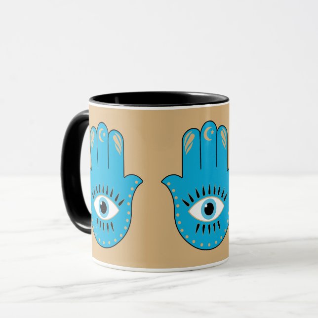 Taza Hamsa Hand Greek Evil Eye Blue (Anverso izquierdo)