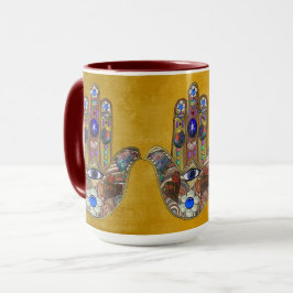 Taza Hamsa Hearts Flores: Arte Opal sobre Oro