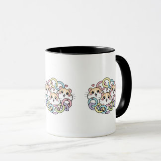 Taza Hamsters Felices en Anillos Pastel
