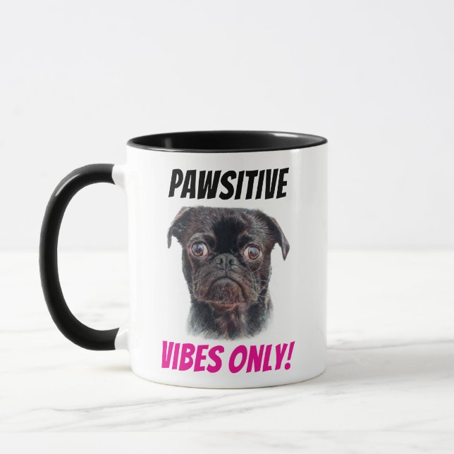 Taza Hand Drawn Pug Mug - Pawsitive Vibes Only! (Izquierda)
