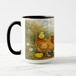 Taza Hand-Painted Chicken & Chicks and Rooster Mug