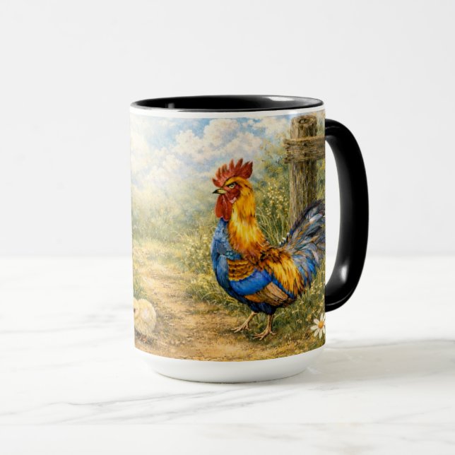 Taza Hand-Painted Chicken & Chicks and Rooster Mug (Anverso derecho)