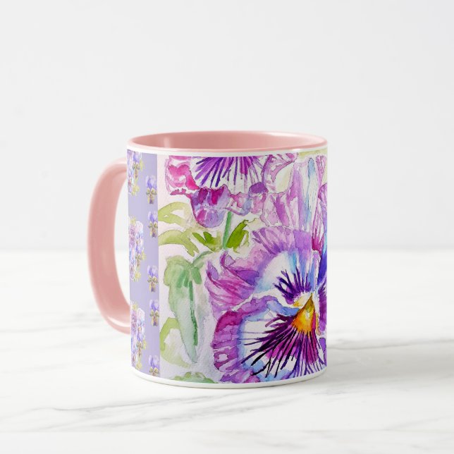 Taza Hand Painted Purple Pansy Pansies floral Latte Mug (Anverso izquierdo)