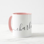 Taza Handwritten Minimalist Script Personalized Name<br><div class="desc">This design features a handwritten script name in soft black lettering on a clean white background with a pale pink interior. The minimal layout feels timeless and personal,  making it an easy everyday favorite. A simple personalized design that works beautifully for gifting or daily use.</div>