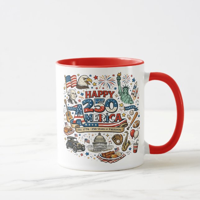 Taza Happy 250 America Mug USA 250 Years of Freedom Pat (Derecha)