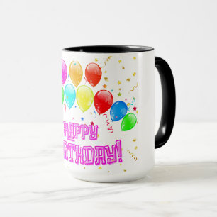 Taza Happy Birthday! Design with colorful balloons