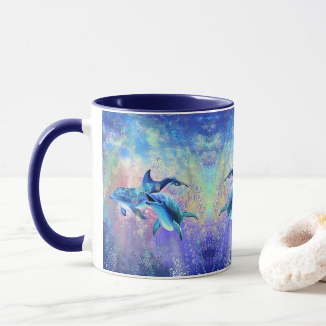 Taza Happy Dolphin Couple Mug - Pintura - Familia (Con donut)