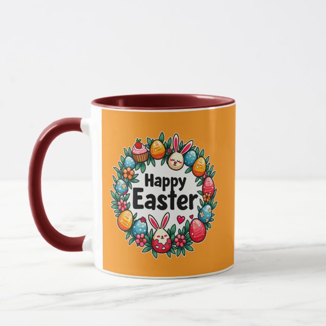 Taza Happy Easter – Bunny & Eggs Illustration caneca (Izquierda)