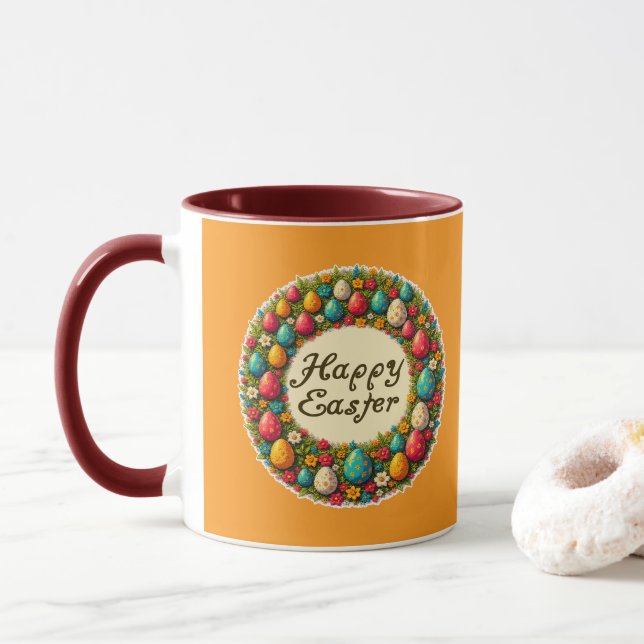 Taza Happy Easter – Classic Wreath Design caneca (Con donut)