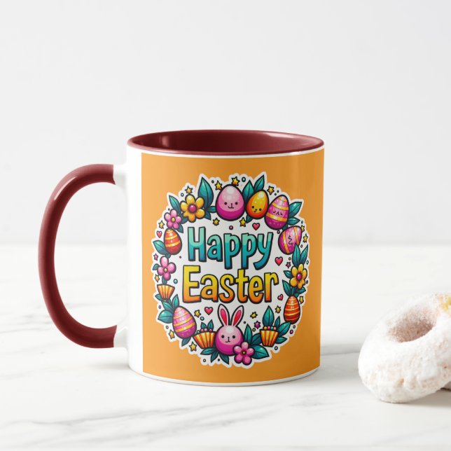 Taza Happy Easter – Cute Bunny Lettering caneca (Con donut)