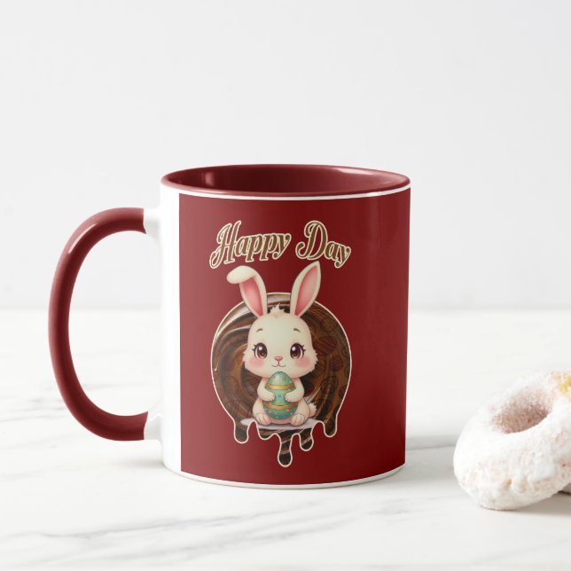 Taza Happy Easter Day – Cute Bunny Illustration (Con donut)