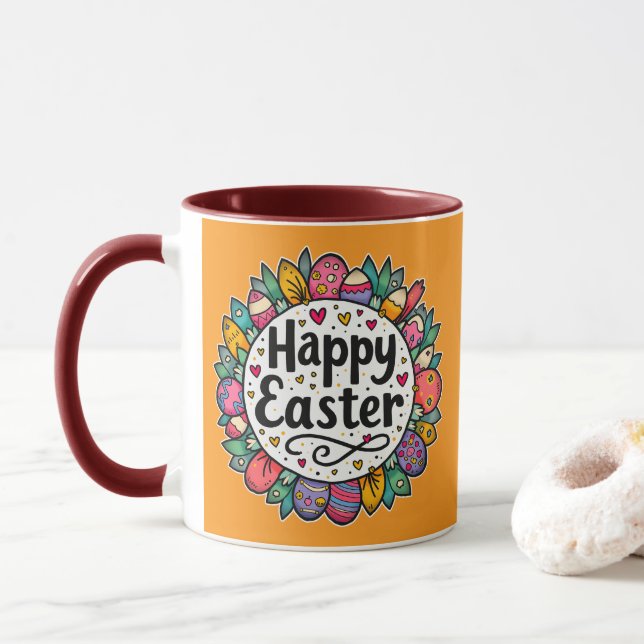 Taza Happy Easter – Decorative Floral Frame - caneca (Con donut)