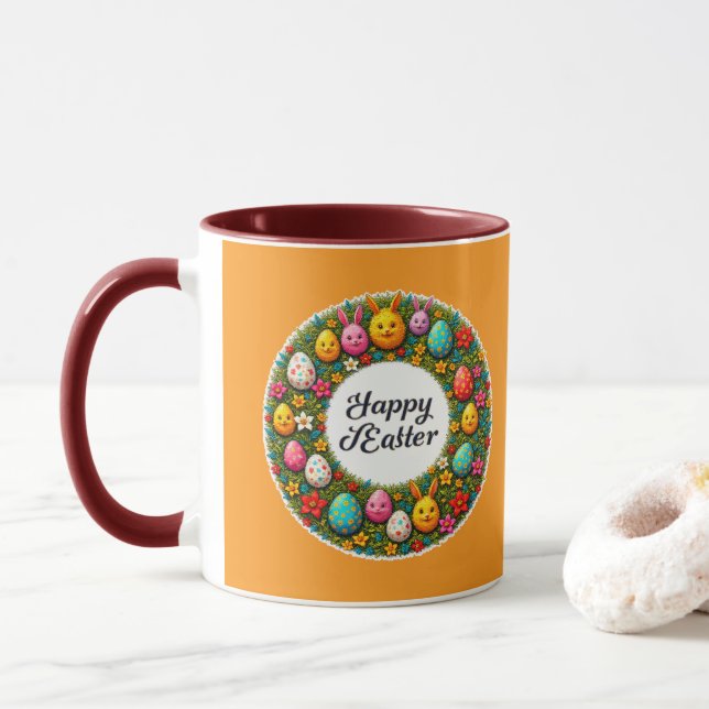 Taza Happy Easter – Festive Egg Wreath caneca (Con donut)