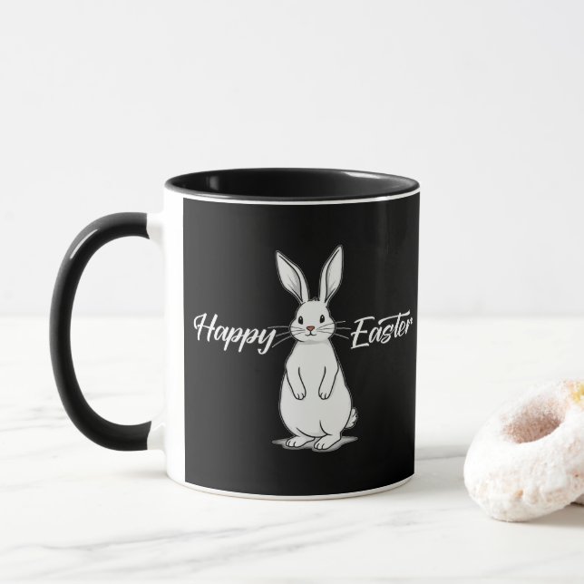 Taza Happy Easter – Minimal Bunny Illustration - caneca (Con donut)
