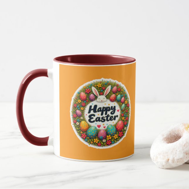 Taza Happy Easter – Spring Floral Circle caneca (Con donut)