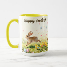 Taza Happy Easter Vintage Bunny Spring Illustration 